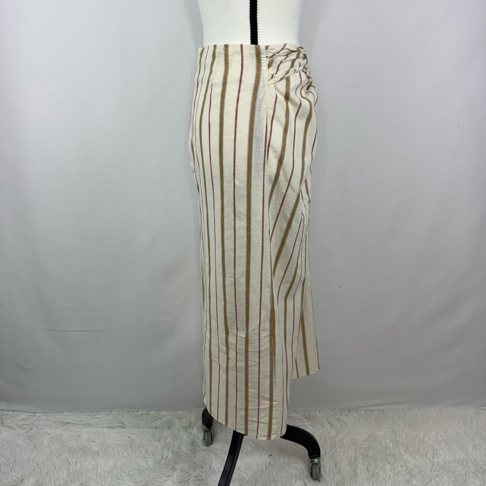 Madewell Twist-Front Sarong Midi Skirt Stripe Womens Cream 2 Side Slit Linen NWT - Picture 6 of 14